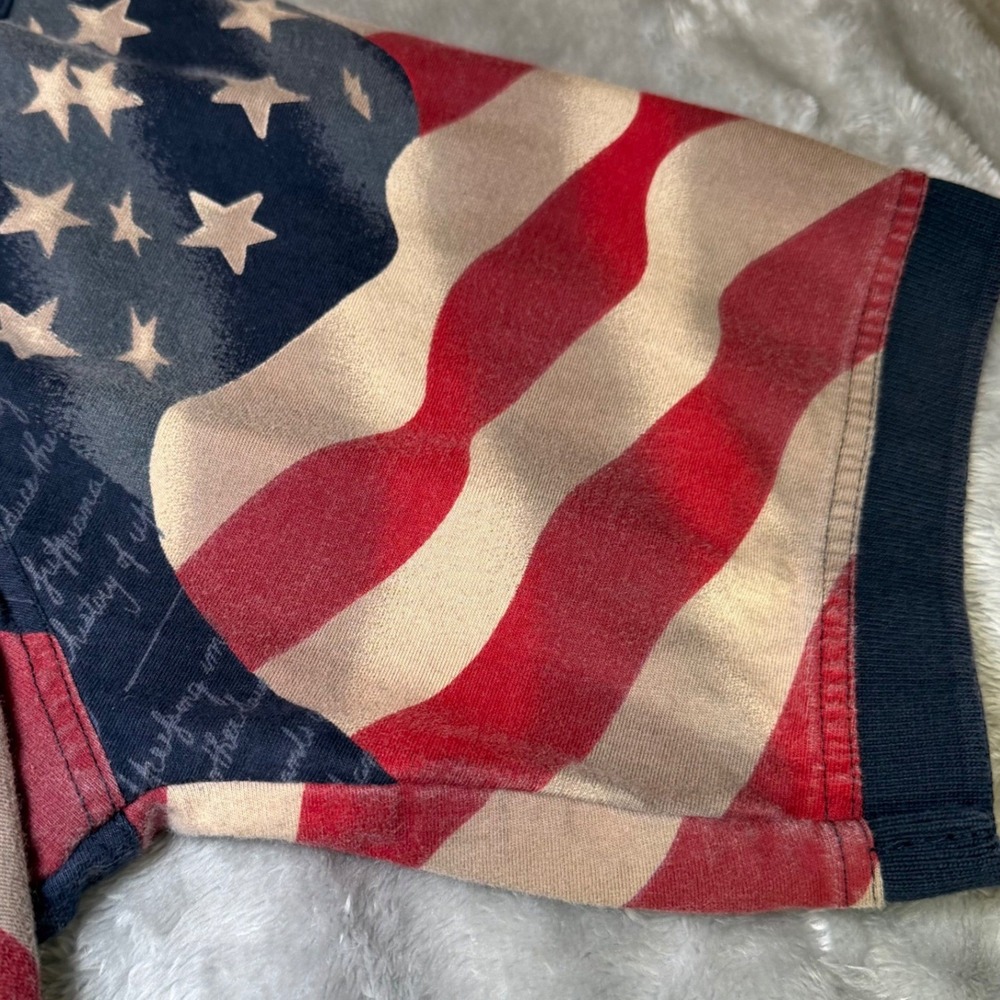 American Summer Mens Size Large USA Flag Polo Shirt Patriotic Cotton Navy Red - Picture 8 of 10